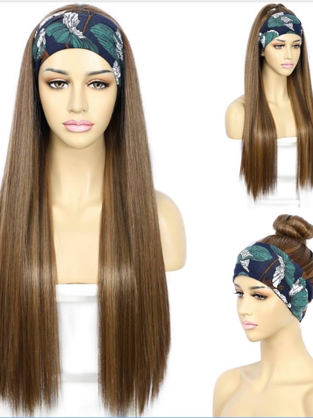 SAPPHIREWIGS Brown Headband Wig Highlight Copper Synthetic Wig with Headband